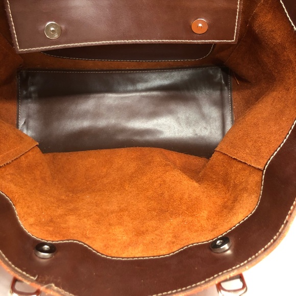 ORANGE ANIMAL SKIN - BROWN LEATHER TOTE - Picture 5 of 8